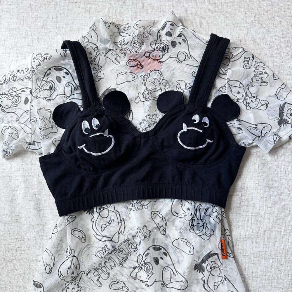 Rare Lazy Oaf Bear Bra Crop Top Black Size S Y2K